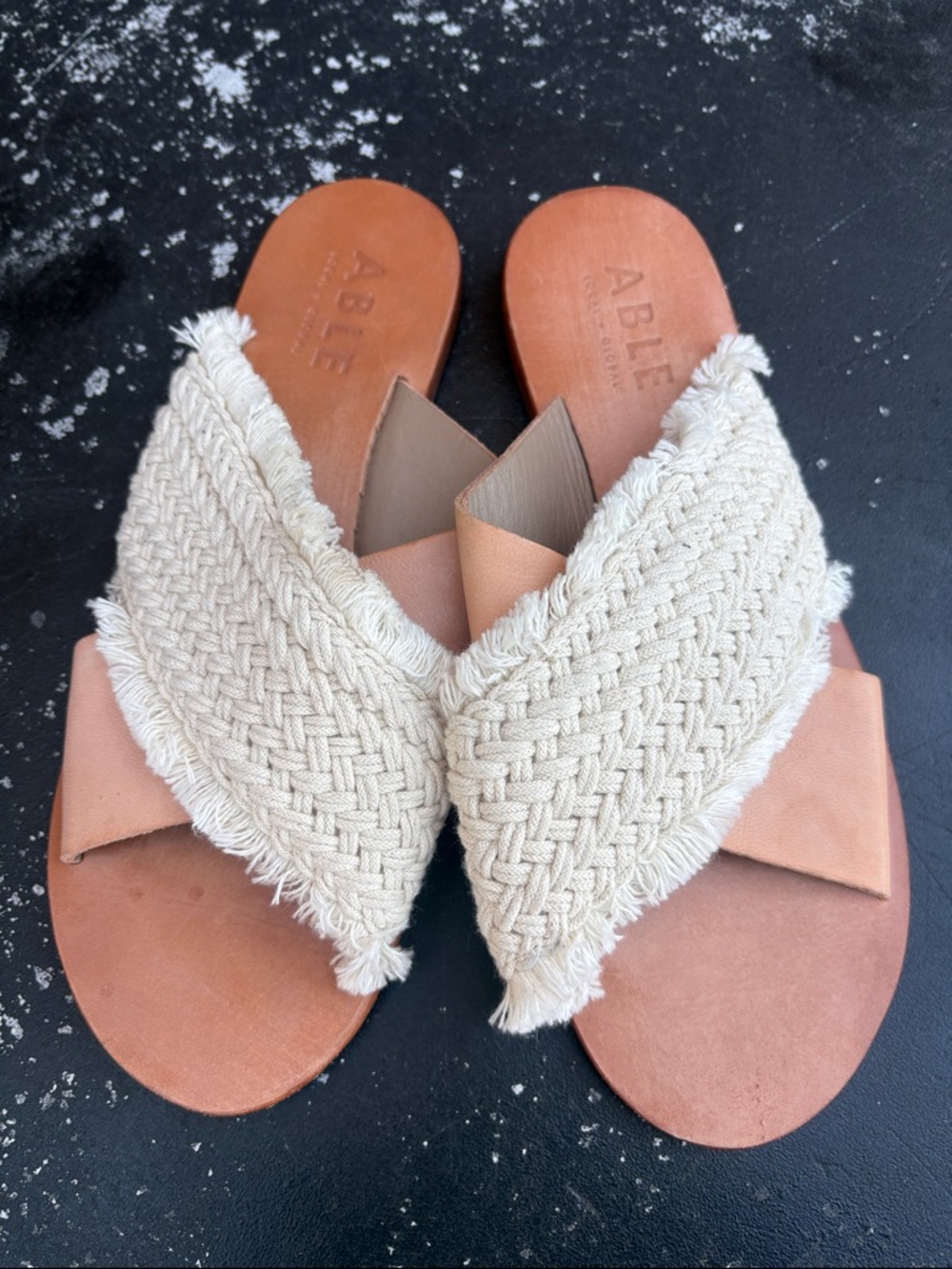 ABLE Natural ran Women’s Braided Crossband Slide Sandals size 8